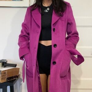 Karl Lagerfeld Belted Wool-Blend Lapel Coat Berry